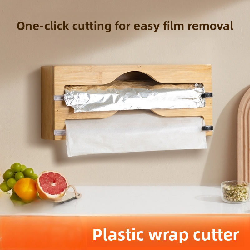 Kitchen Baking Paper Holder - Natural Bamboo Wrap Cutter - Wall