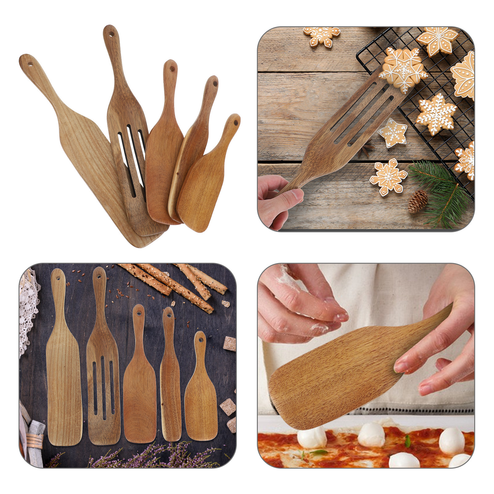 Kitchen Baking Utensil Set - 5Pcs Wooden Pizza Paddle Set Natural