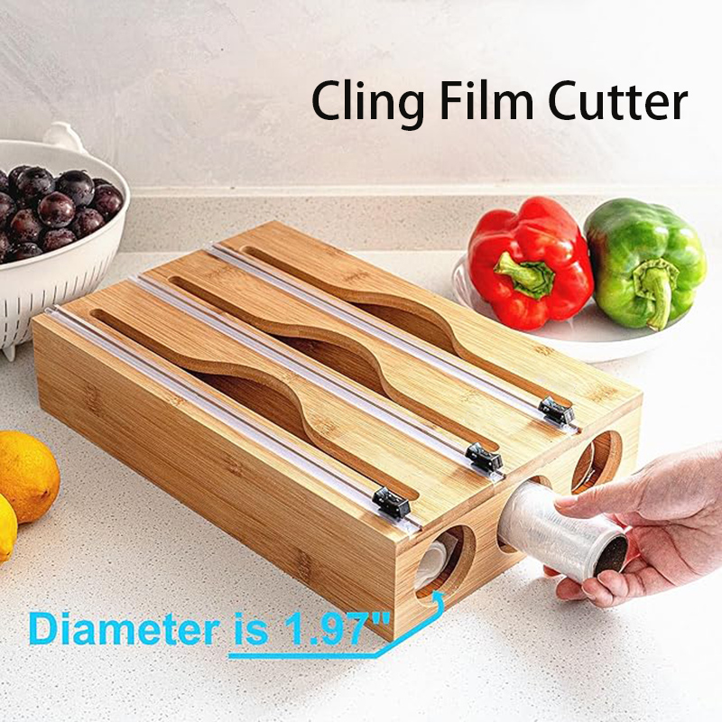 Kitchen Baking Paper Holder - 3 In 1 Bamboo Foil Cling
