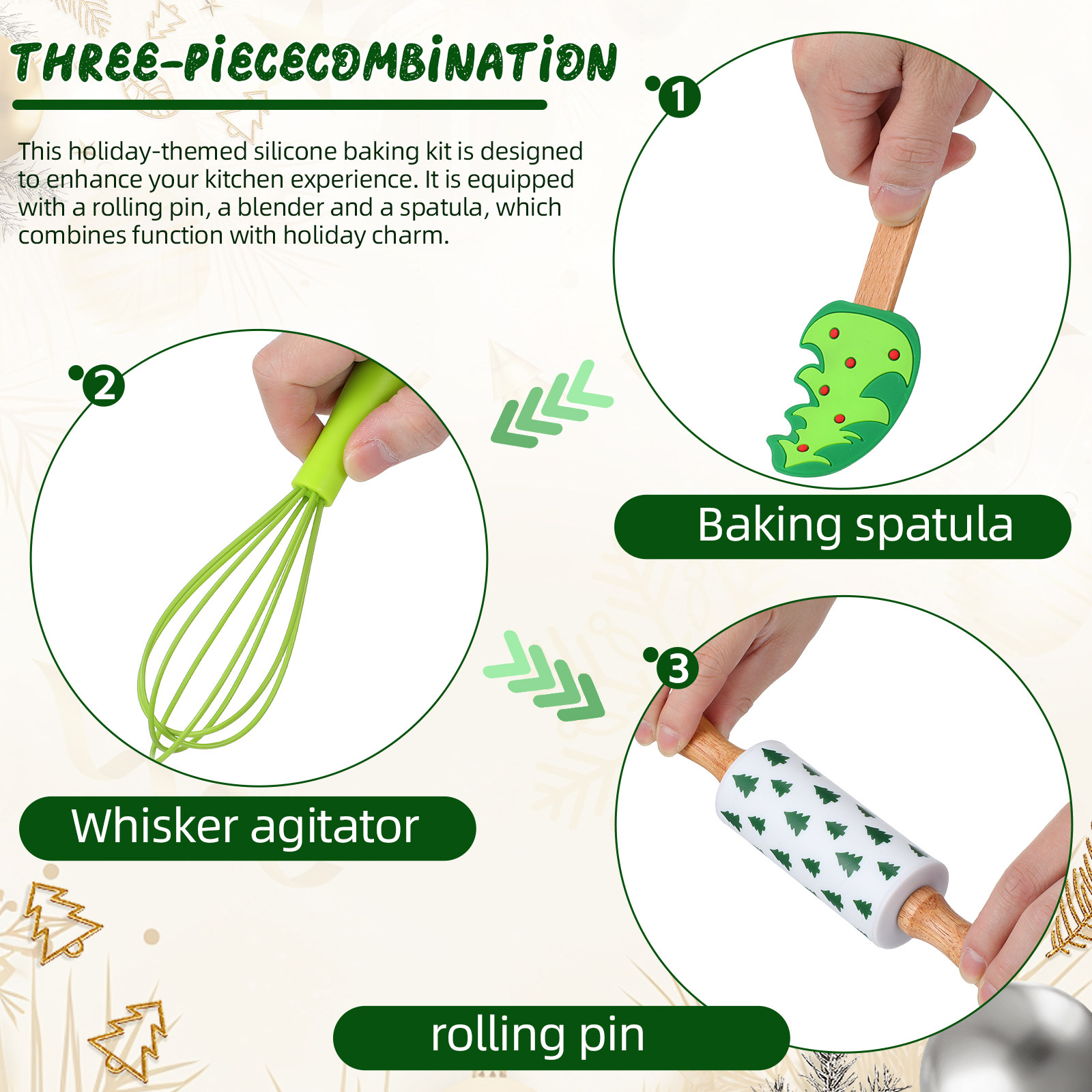 3Pcs Silicone Holiday Baking T – обзор и цена Kitchen Baking Utensil Set